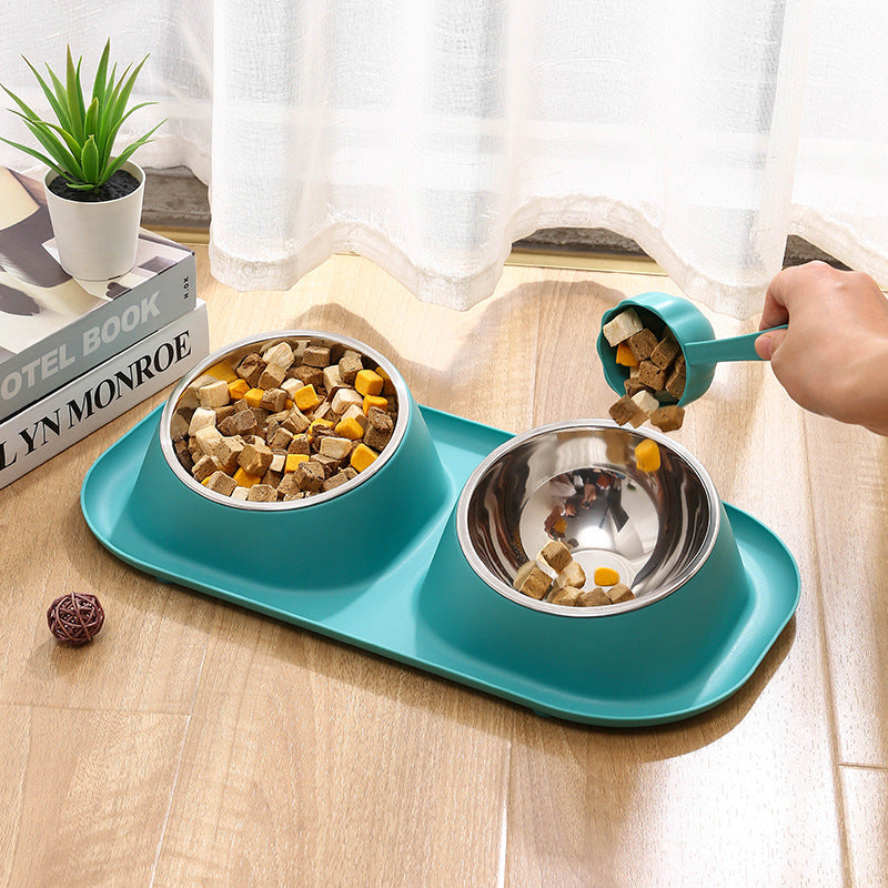 Non-Slip Stainless Steel Pet Bowl - Double Cat Dog Feeder