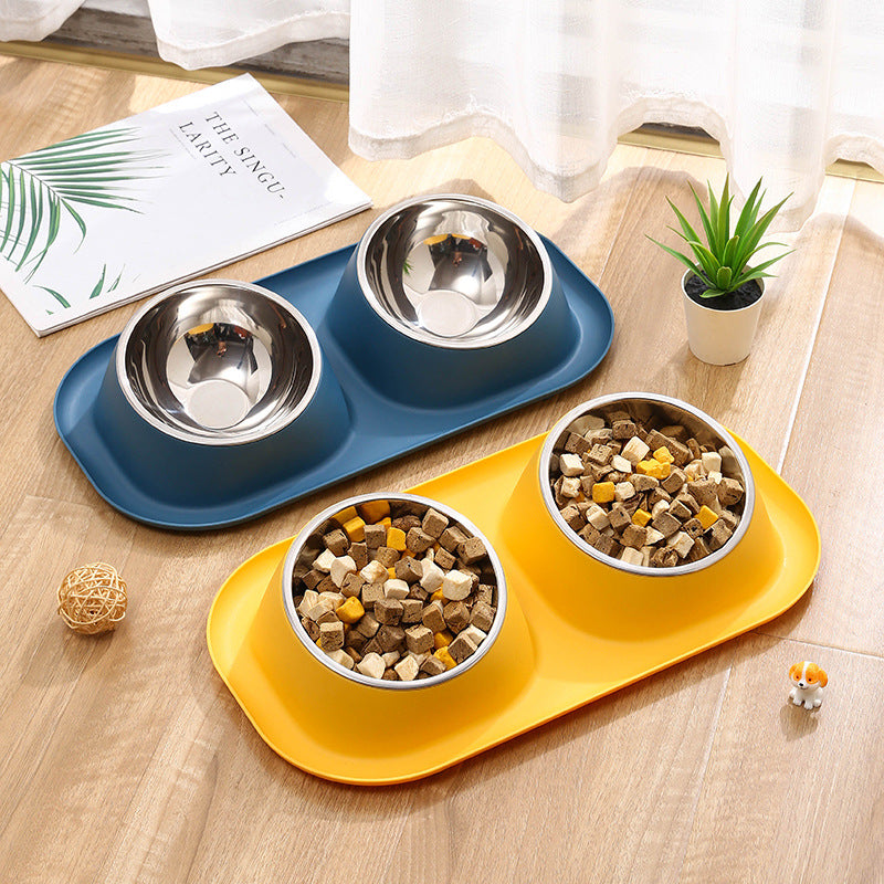 Non-Slip Stainless Steel Pet Bowl - Double Cat Dog Feeder