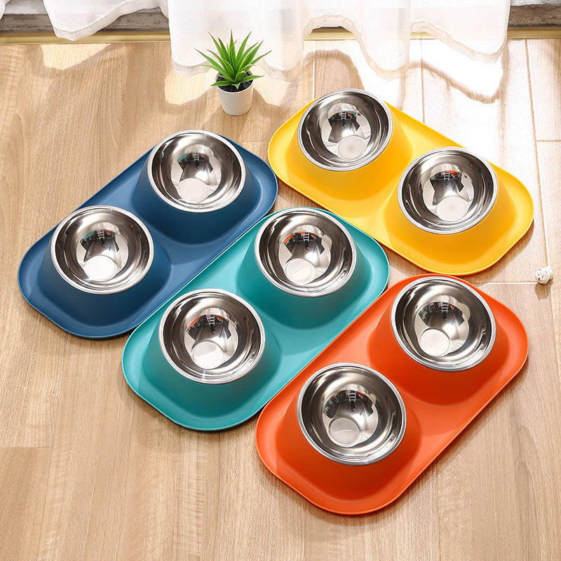 Non-Slip Stainless Steel Pet Bowl - Double Cat Dog Feeder
