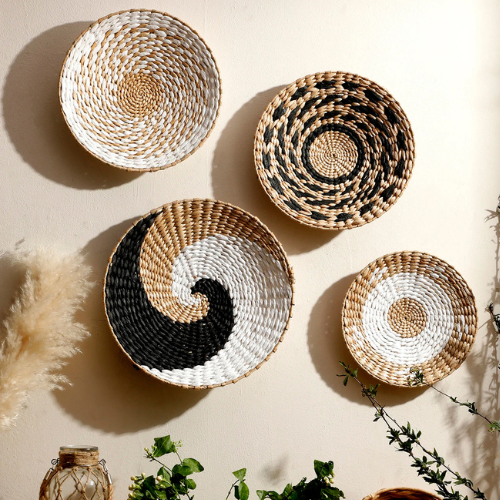 Seagrass Wall Basket -6pc Boho Decor - Handmade Natural Art