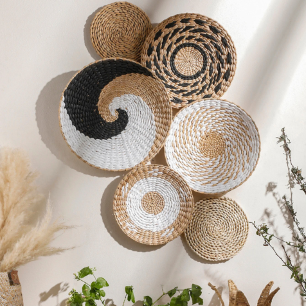 Seagrass Wall Basket -6pc Boho Decor - Handmade Natural Art