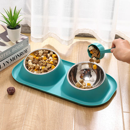 Non-Slip Stainless Steel Pet Bowl - Double Cat Dog Feeder