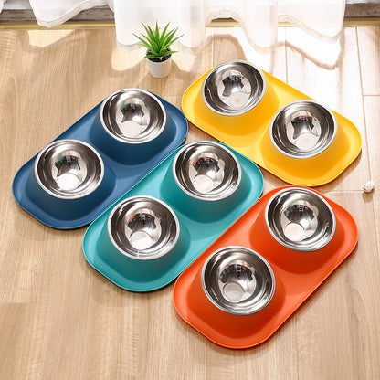 Non-Slip Stainless Steel Pet Bowl - Double Cat Dog Feeder